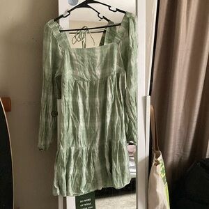 Long Sleeve Peasant mini green plaid dress size:Small